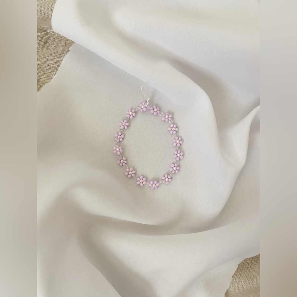 Lavender Cute Flower Beaded Phone Charms W/strap